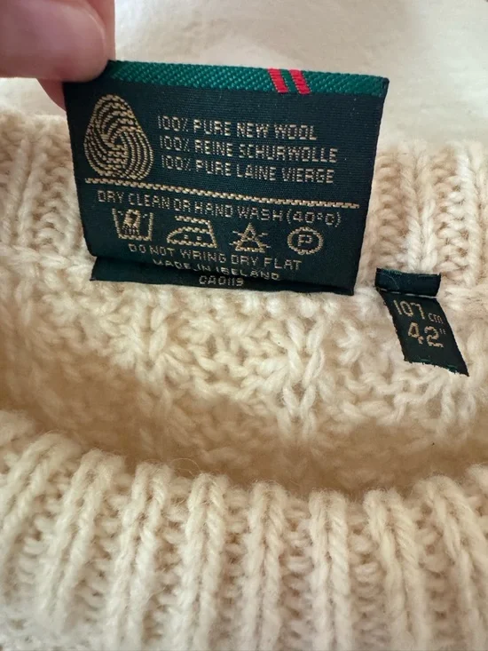 Vtg Gaeltarra Handcrafted Ireland Cable-Knit Crewneck Fisherman Sweater Cream 42 - Picture 5 of 10